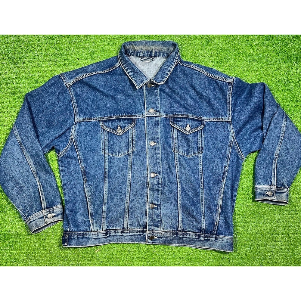 Y2K Denim Jacket‎ 2XL Jean Coat Vintage Work Wear Dark Wash XXL